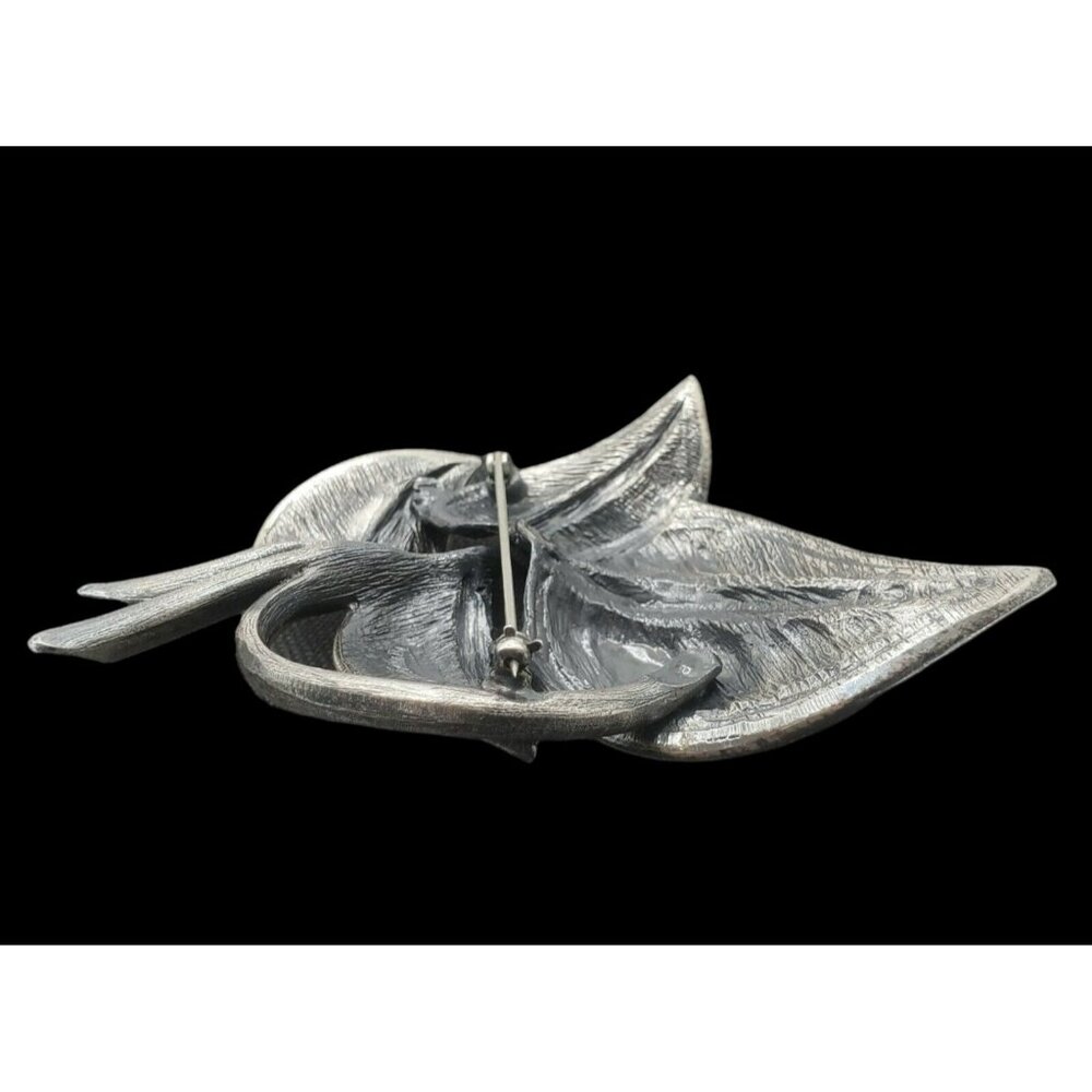 Tortolani Leaf Brooch Layered Leaves Silver Tone Pin Botanical Cluster 3.5" MCM - Picture 8 of 10